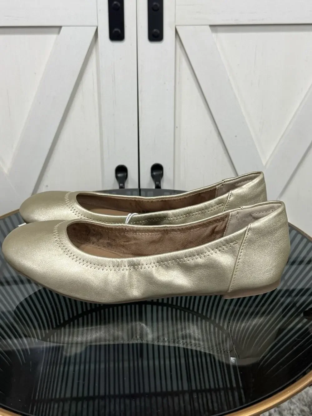 Amazon Essentials Women Belice Ballet Flat Gold Metallic Shoes Size 8W NWOB